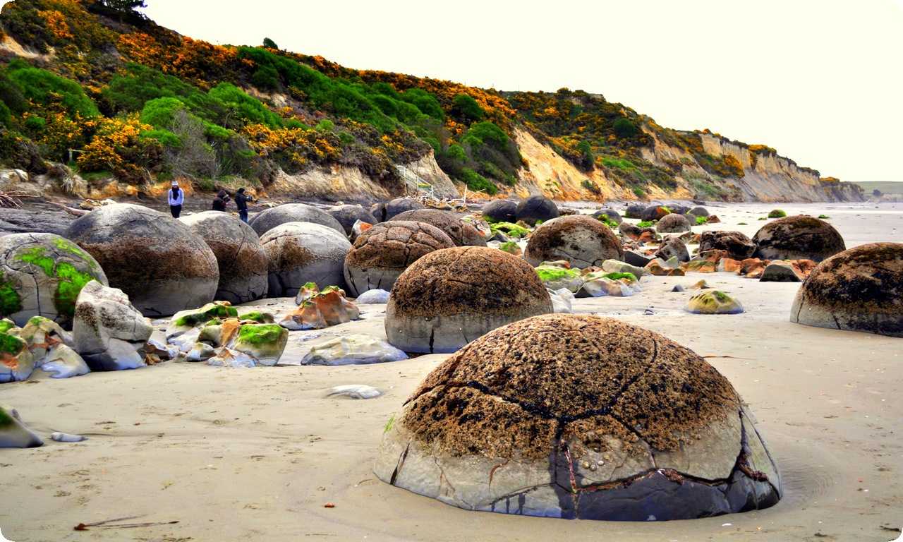 Моераки Боулдерс - удивительное природное явление на пляже Новой Зеландии, где камни различных форм и размеров формируют невероятную картину.